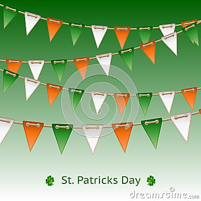 Patrick day card with flag garland Vector Illustration