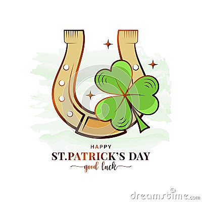 Patrick day card with lucky horseshoe on white Vector Illustration