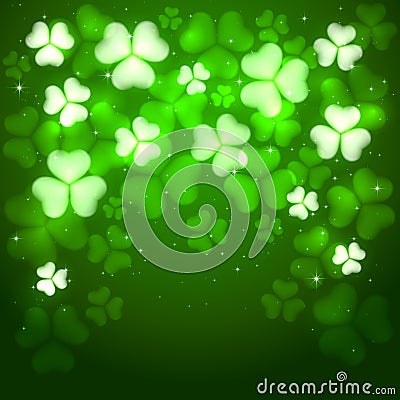 Patrick day green background with clovers Vector Illustration