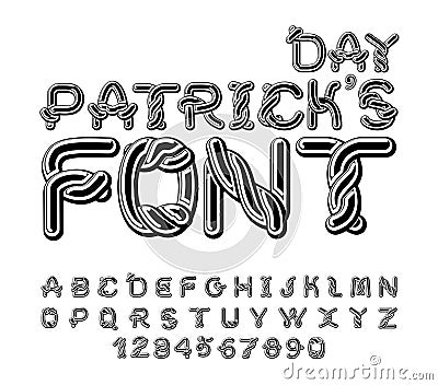 Patrick`s Day font. Traditional Irish national ABC. Celtic alpha Vector Illustration