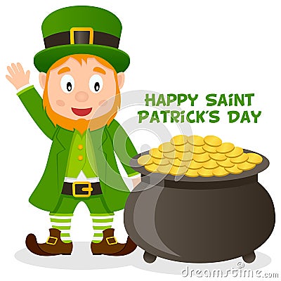 Patrick s Day Pot of Gold and Leprechaun Vector Illustration