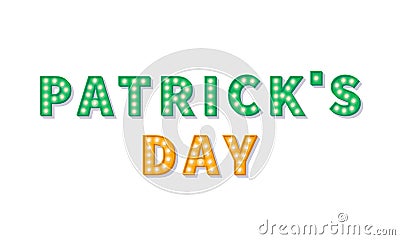 Patrick's Day. Vector illustration of Patrick's Day marquee billboard retro text Cartoon Illustration
