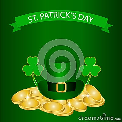 Patricks Day background with clover and coin Vector Illustration