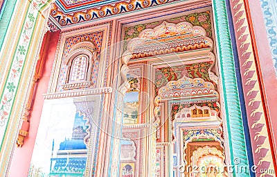 The Patrika Gate, the ninth gate of Jaipur, the famous building landmark at Jawahar circle`s entrance, Jaipur or pink city Stock Photo