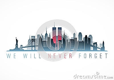 Patriot Day banner. New York city skyline with Twin Towers. Vector Illustration