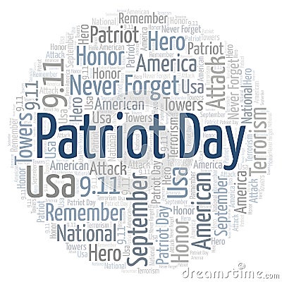 Patriot Day in a circle shape word cloud. Stock Photo