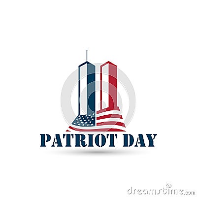 Patriot Day logo with Twin Towers on american flag Vector Illustration