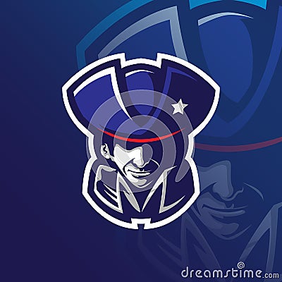 Patriot mascot logo design vector with modern illustration concept style for badge, emblem and tshirt printing. patriot head Vector Illustration