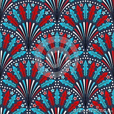 Patriotic American Boho Feathers Pattern Vector Illustration