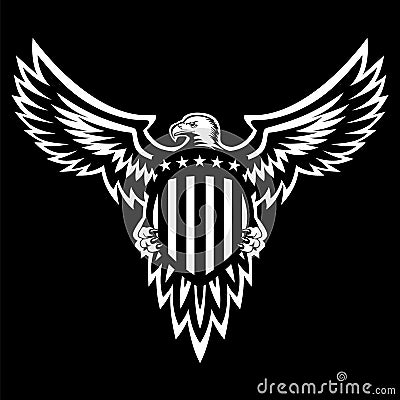 Patriotic American Eagle Vector Illustration, Wings Spread, Holding Shield Vector Illustration