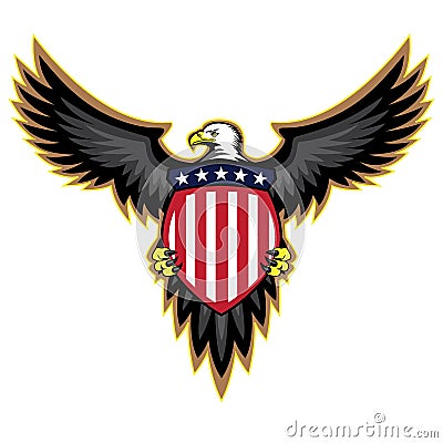 Patriotic American Eagle, Wings Spread, Holding Shield Vector Illustration