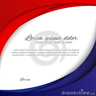 Patriotic background of colors of the national flag of France flowing abstract wavy lines Element for design of template banner Vector Illustration