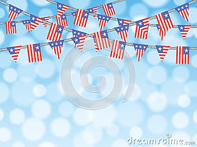 Patriotic bunting flags on bokeh background Vector Illustration