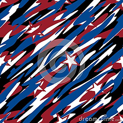 Patriotic Camouflage Red White and Blue with Stars American Pride Abstract Seamless Repeating Pattern Vector Illustration Vector Illustration