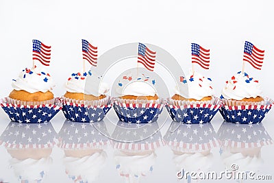 Patriotic cupcakes with American flags Stock Photo