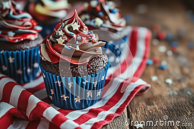 Patriotic Cupcakes: Stars and Stripes on Independence Day Treats Stock Photo