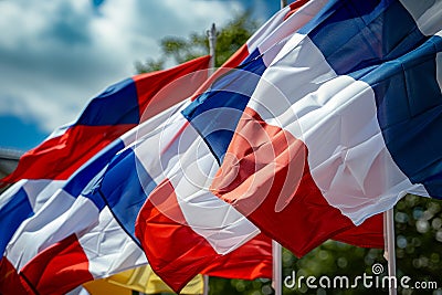 Patriotic display row of french flags aligned in an impressive array for a striking visual showcase Stock Photo