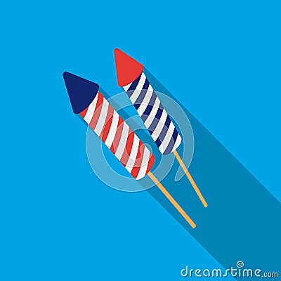 Patriotic fireworks icon in flat style isolated on white background. Patriot day symbol stock vector illustration. Vector Illustration