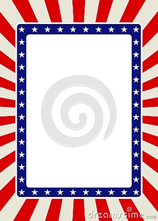 Patriotic frame border with stars and red rays Vector Illustration