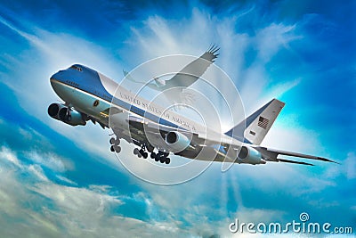 Patriotic Image of Air Force One Jet and American Eagle Jet President Editorial Stock Photo