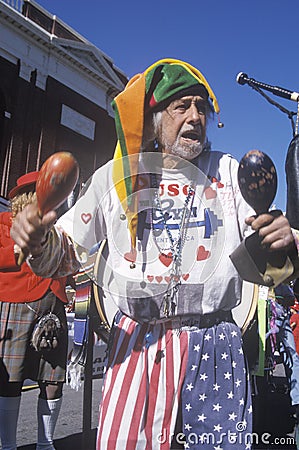 Patriotic jester marching in the Doo Dah Parade, Pasadena, California Editorial Stock Photo