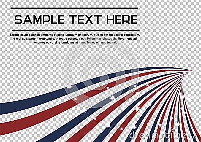 Patriotic Red and Blue Flag radial abstract line borer with sparkling stars vector background. Vector Illustration
