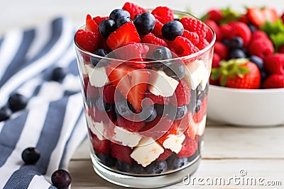 patriotic red, white, and blue fruit salad for 4th of july picnic Stock Photo