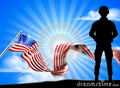 Patriotic Soldier American Flag Background Vector Illustration