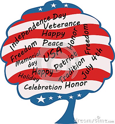 Patriotic tree American day typography illustration Vector Illustration