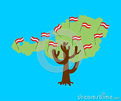 Patriotic tree Austria map. Austrian flag. Vector Illustration