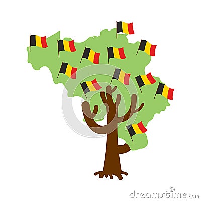 Patriotic tree Belgium map. Belgian flag. National political Plant. Vector illustration Vector Illustration