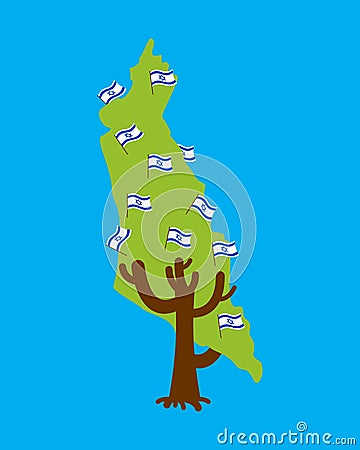 Patriotic tree Israel map. Israeli flag. Vector Illustration