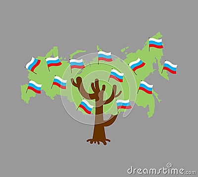 Patriotic tree Russia map. Russian flag. National political Plan Vector Illustration