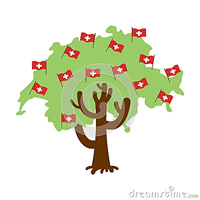 Patriotic tree Switzerland map. Swiss flag. National political P Vector Illustration