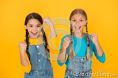 Patriotism concept. Girls with blue and yellow clothes. Patriotic upbringing. Independence day. Children ukrainian young Stock Photo