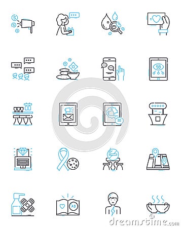 Patron care linear icons set. Support, Assistance, Guidance, Service, Care, Empathy, Concern line vector and concept Vector Illustration