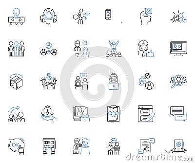 Patron service line icons collection. Hospitality, Assistance, Support, Attention, Care, Solicitude, Accommodation Vector Illustration