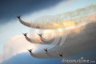 Patrouille Suisse aerobatic team Northrop F-5E Tiger II fighter jets performing. Belgian - September 13, 2019 Stock Photo