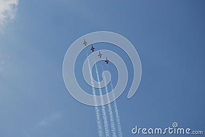Patrouille Suisse airshow. Concept of teamwork at high speed Stock Photo