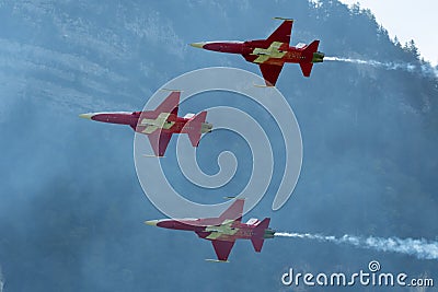 Patrouille Suisse Northrop F-5E Tiger II jet in Mollis in Switzerland Editorial Stock Photo