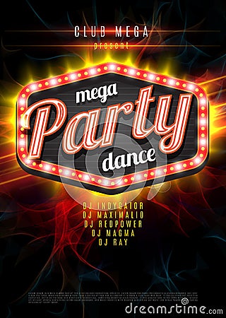 Patry Dance retro display board with lights. Vector Background for flyer or poster Vector Illustration