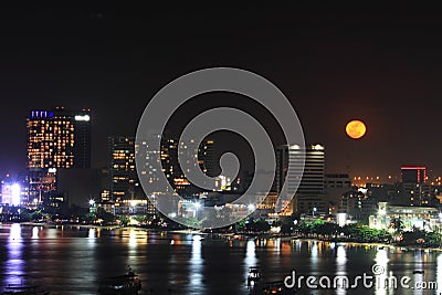 Pattaya city in full moon night Editorial Stock Photo