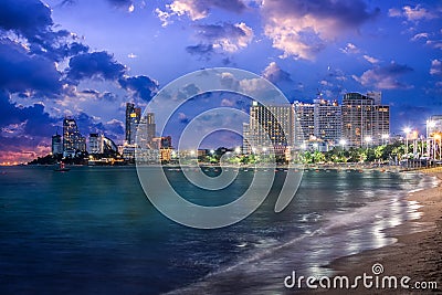 Pattaya City and Sea in Twilight, Thailand Stock Photo