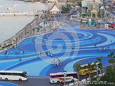 Pattaya scenery with tourists transit from coach to ferry at Bali Hai pier Editorial Stock Photo