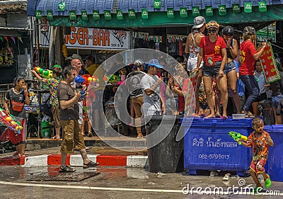 Thai people and tourists from different countries were celebrating Songkran together Editorial Stock Photo