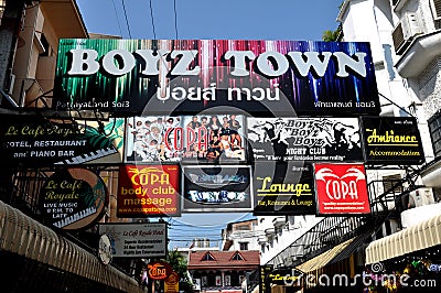 Pattaya, Thailand: Boyz Town Signs Editorial Stock Photo