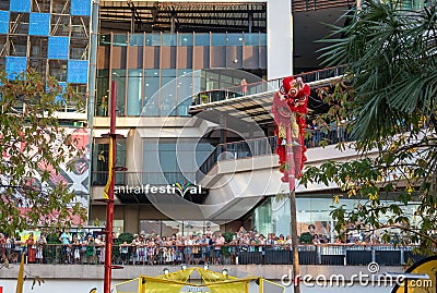 Pattaya, Thailand - February 01, 2023: Celebration of Chinese New Year in Pattaya, near mall Central Festival. performance by Editorial Stock Photo