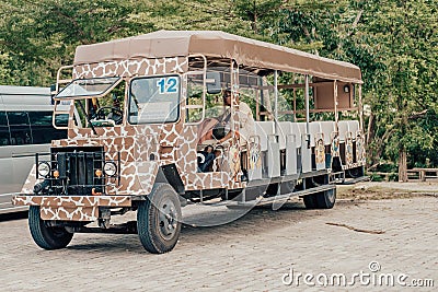 Pattaya, Thailand - May 28, 2019: Jungle safari at a zoo. Safari car in a zoo. Editorial Stock Photo