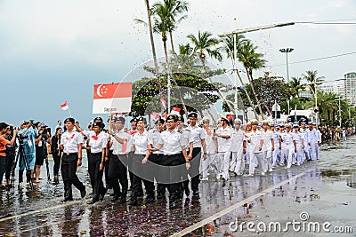 Singapore Navy parade marching in International Fleet Review 2017 Editorial Stock Photo