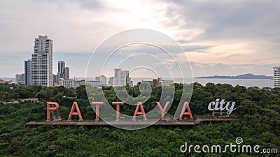 PATTAYA, THAILAND - October 1, 2021: Aerial View, alphabet sign on Pratumnak Hill in Pattaya city Editorial Stock Photo